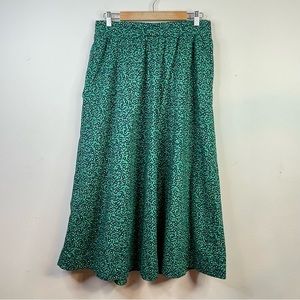 Boden Rambling Ditsy Green Back Navy Floral Cotton Long Midi Skirt womens US 10